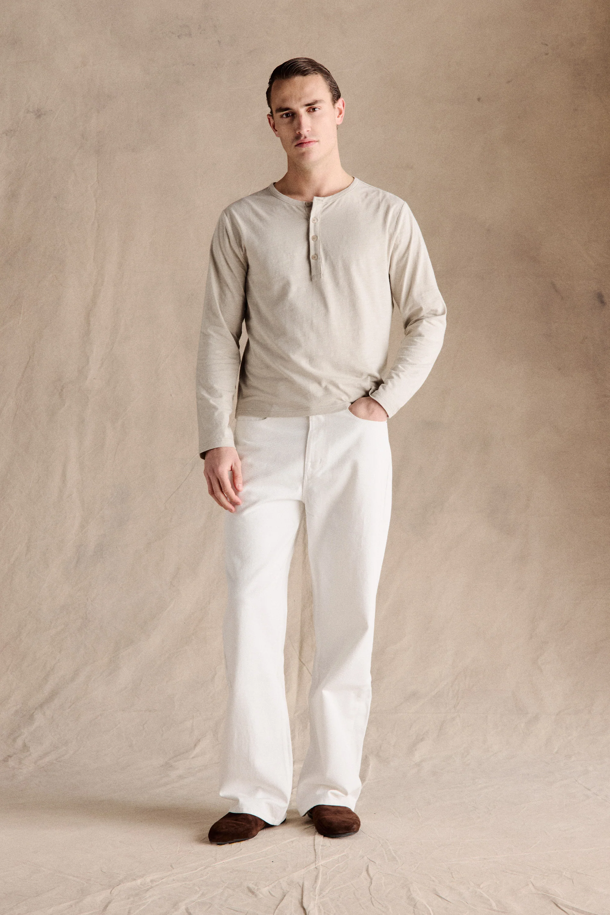 Riviera Slub Henley | Taupe - Image 4