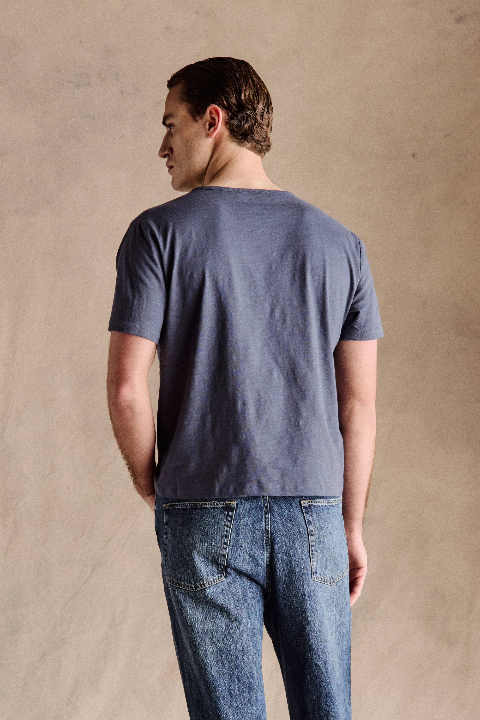 Steve Slub Cotton Tee | Navy - Image 3